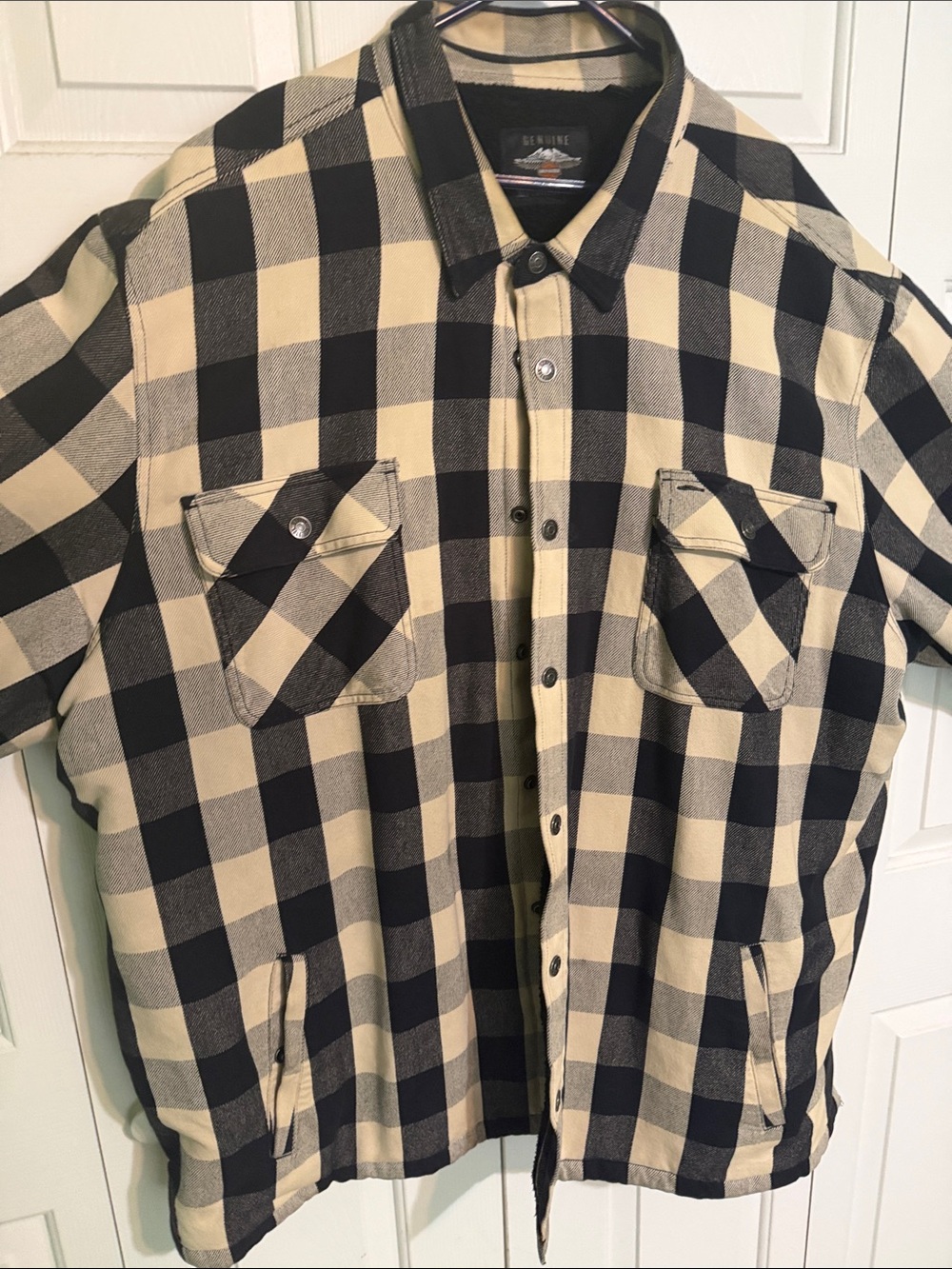 Harley-Davidson Black and Cream Plaid Shirt Jacket